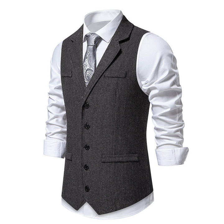 Herren elegante Mehrzweck-Weste im Herringbone-Design mit praktischen Taschen Echoarchiv