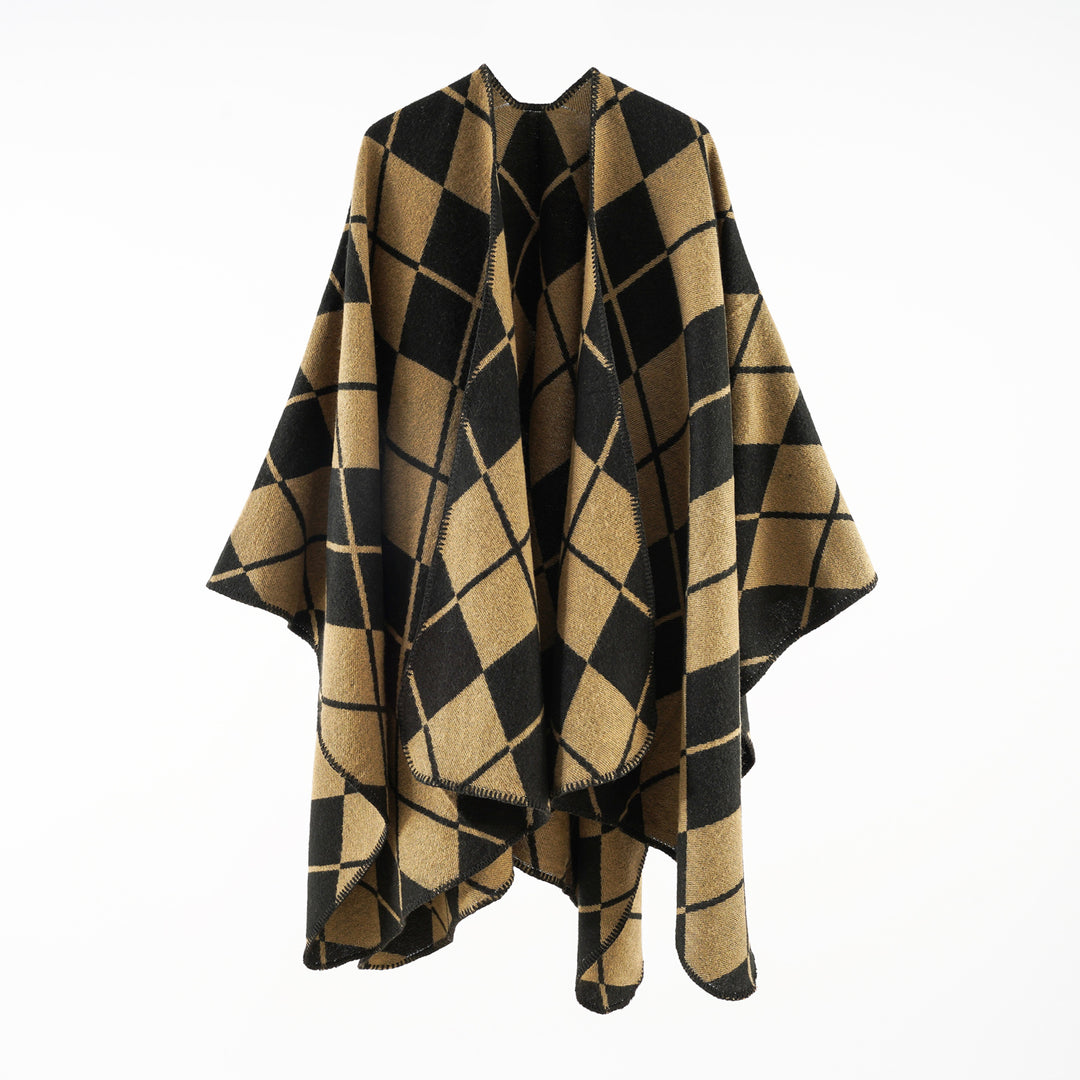 Damen Oversize-Cape im Plaid‑Deckenstil aus Wollmix mit offenem Fall Echo Archiv