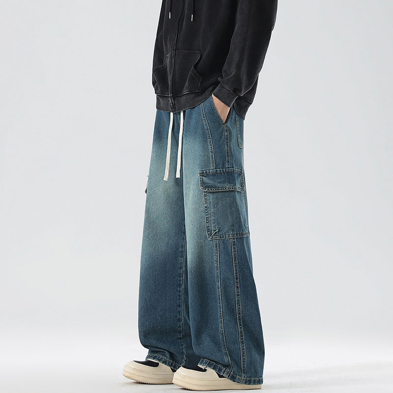 Herren Stonewashed-Denim Cargopalazzo mit extra weitem Bein und sichtbaren Ziernähten Echo Archiv