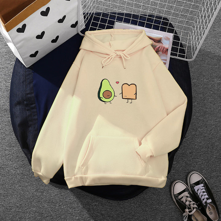 Damen oversized Kapuzenpullover mit Kängurutasche und süßem Avocado‑Toast-Print – Auréline