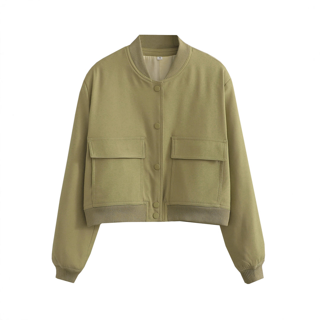 Damen Kurze Bomberjacke mit großen Pattentaschen und Rippbündchen – Avenza