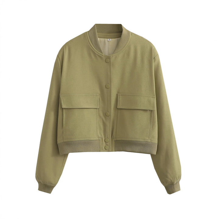 Damen Kurze Bomberjacke mit großen Pattentaschen und Rippbündchen – Avenza