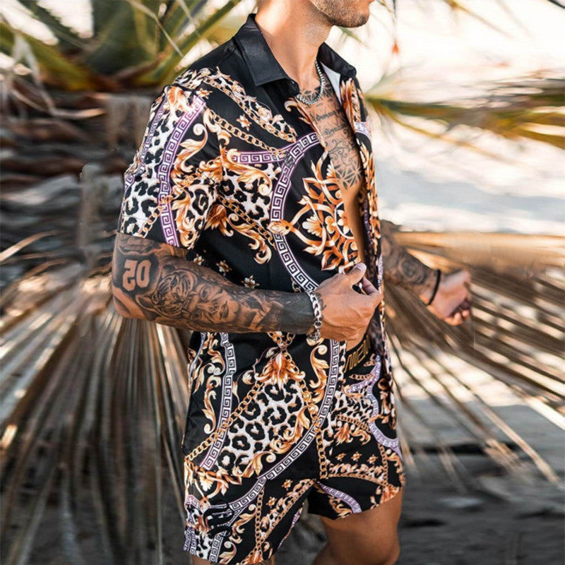 Herren Tropisches Print Kurzarm Set Echoarchiv