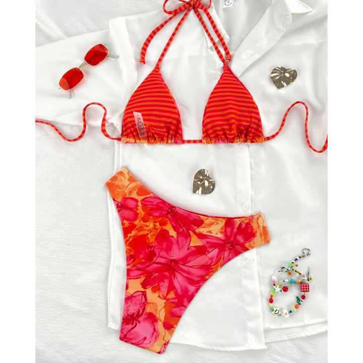 Damen Triangel-Bikini mit gewagtem Blütenmuster und verstellbaren Trägern Echo Archiv