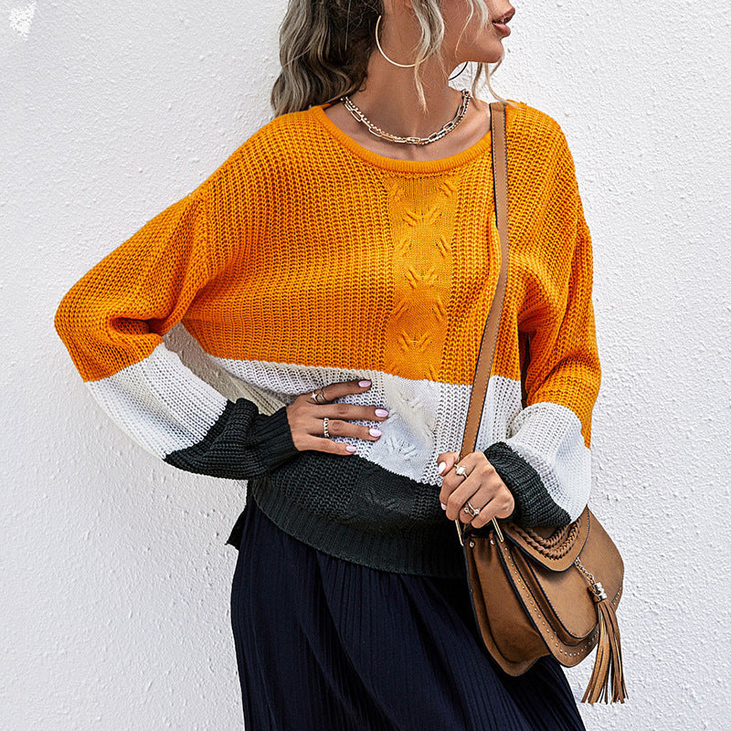 Damen Colorblock-Slouchy-Strickpullover mit Zopfmix und überschnittener Schulter Echoarchiv