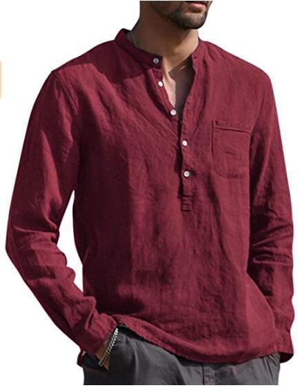 Herren Leinenhemd mit klassischem Henley-Ausschnitt und Brusttasche Echoarchiv