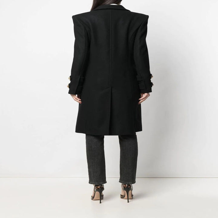 Damen Eleganter Wollmix-Longcoat im Marineinspirierten Doppelreiher mit Oversized-Schalkragen und Zierärmeln Echoarchiv