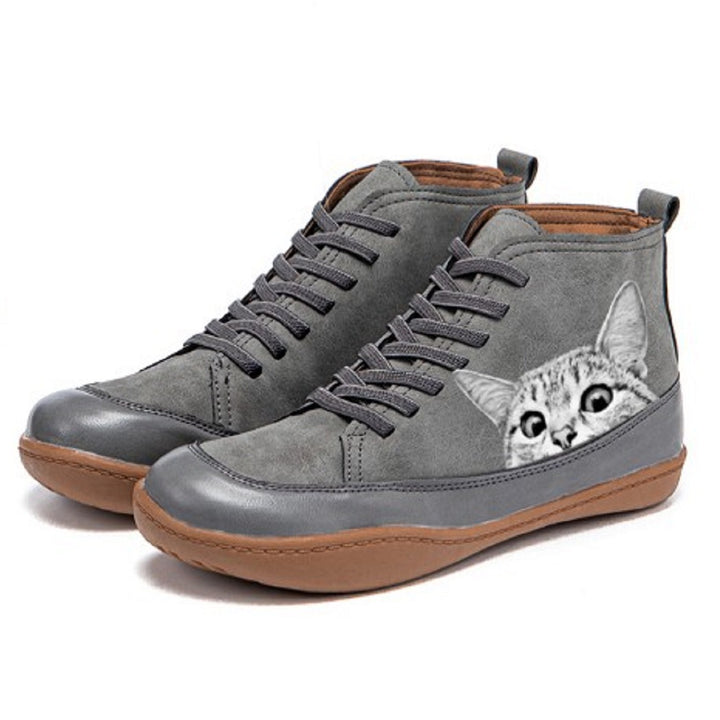Damen nan knöchelhohe Sneaker mit niedlichem Katzenmotiv Stickerei und ergonomischem Komfortfußbett Echo Archiv