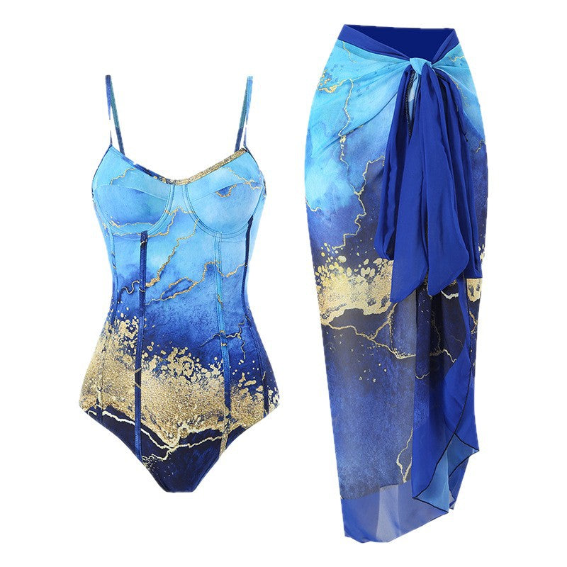 Damen Einteiliger Badeanzug mit elegantem Wickelrock Echo Archiv