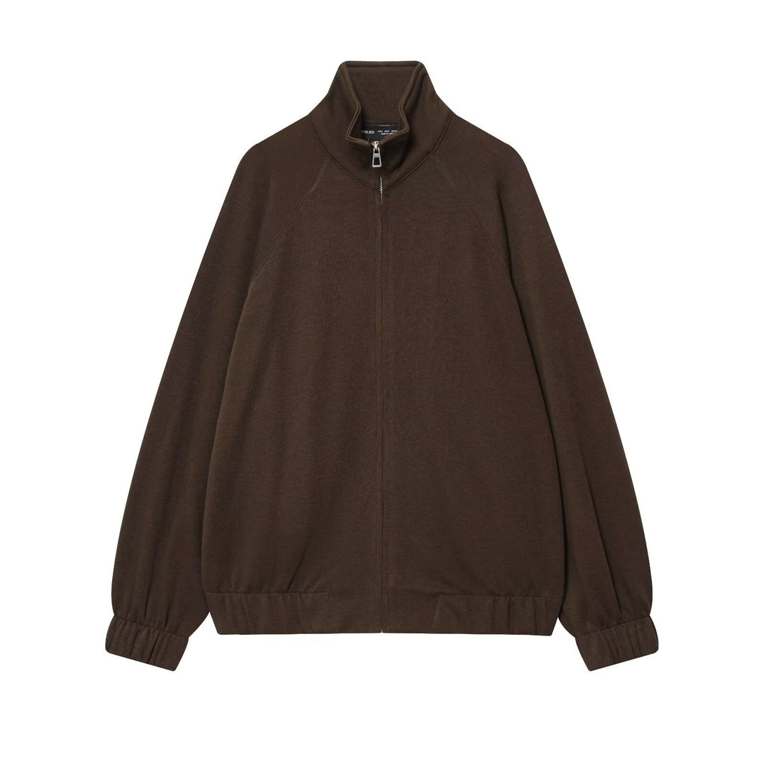 Damen Oversize Sweatjacke mit Reißverschluss, hohem Stehkragen und Raglanärmeln Echo Archiv
