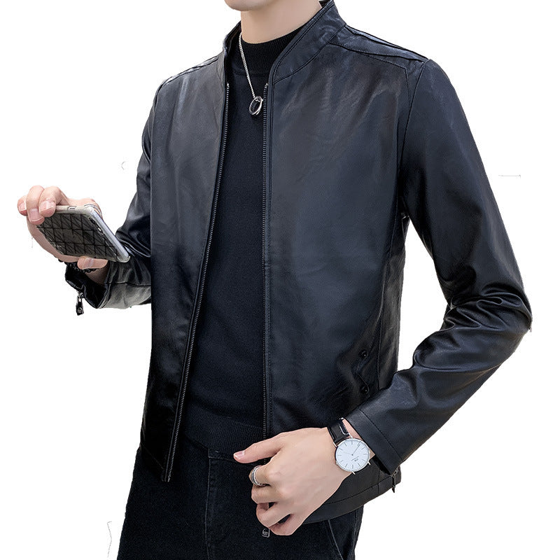 Herren Modische Kunstlederjacke mit Stehkragen und Reißverschlusstaschen Echo Archiv