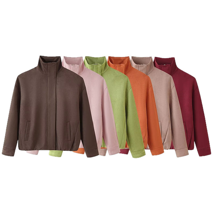 Damen Kurze Boxy‑Jacke mit Funnelkragen und verdeckter Front Echoarchiv