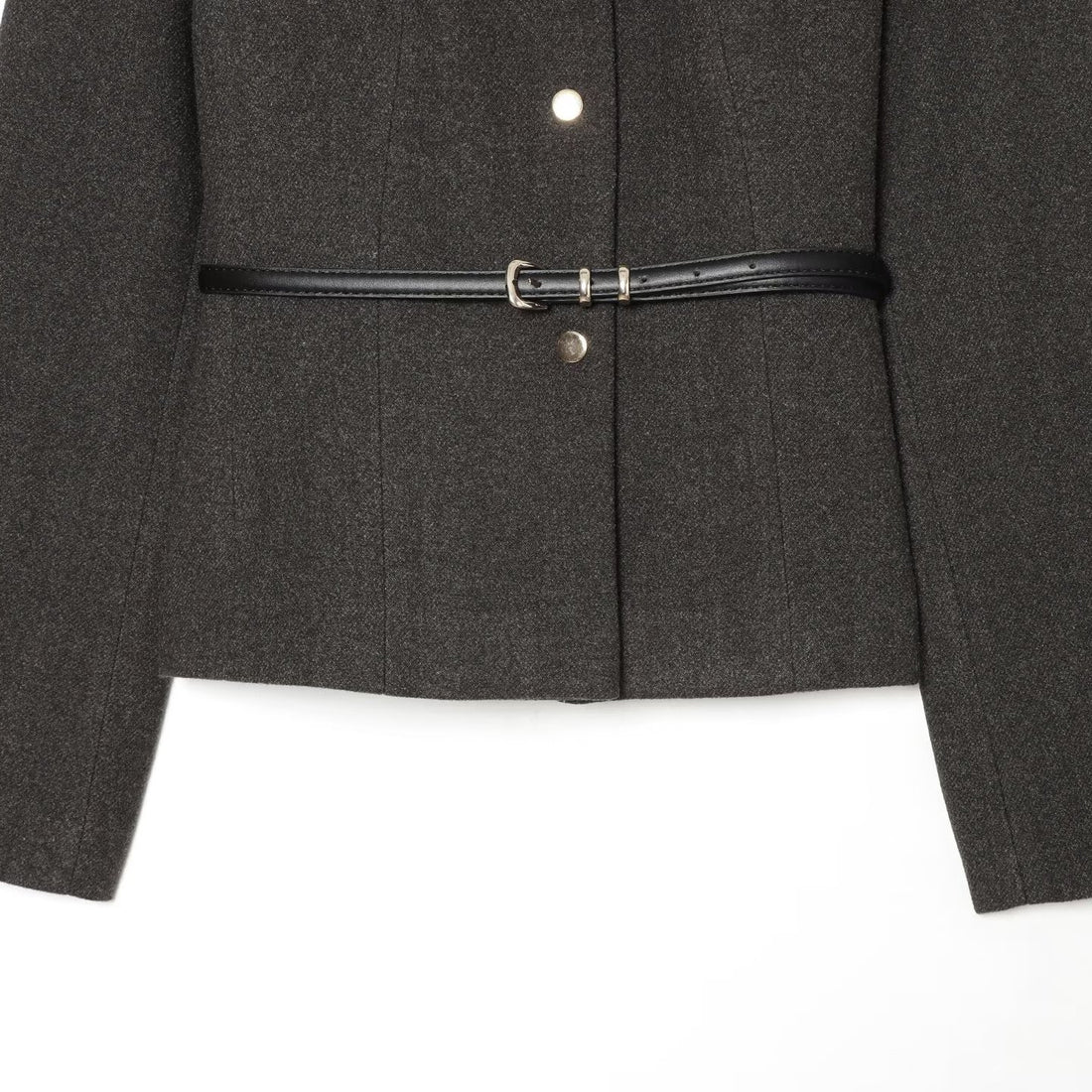 Damen Kurzjacke aus Wollmix mit Rundhalsausschnitt, Druckknopfverschluss und schmalem Taillengürtel Echoarchiv