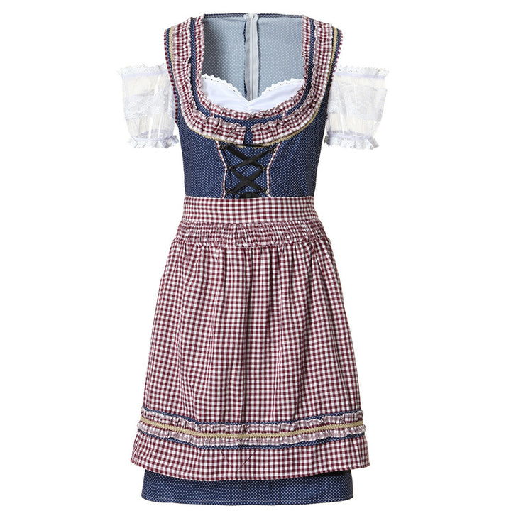 Damen nan traditionelles Dirndlkleid mit kariertem Schürzenrock, Schnürung und Spitzenärmeln Echo Archiv