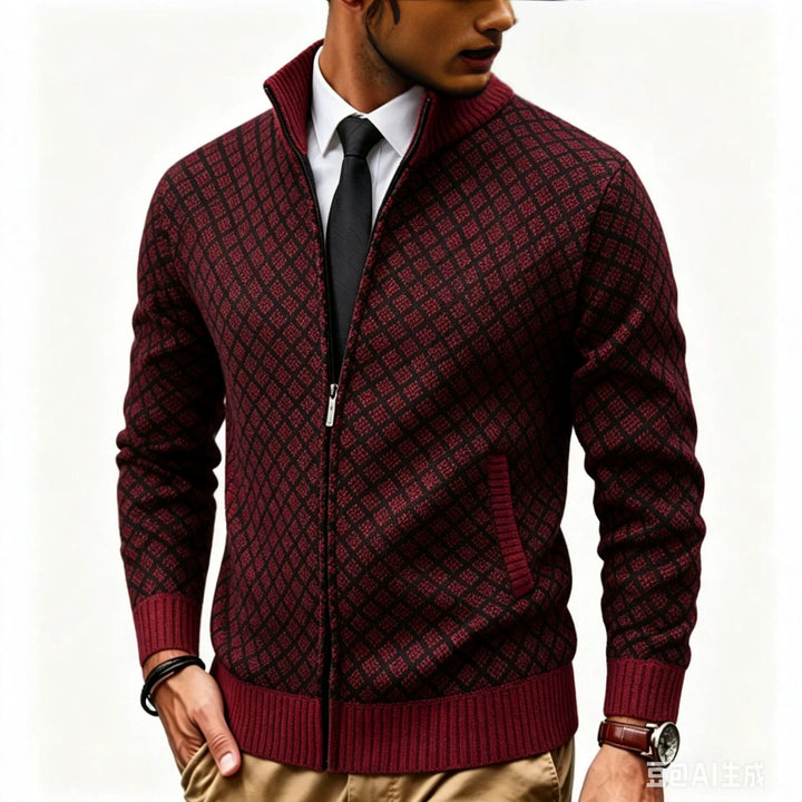 Herren Strukturierte Strickjacke mit Stehkragen und Diamant-Jacquard Echo Archiv