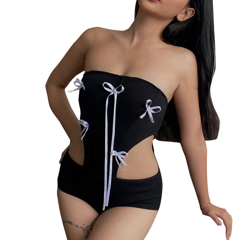 Damen Bandeau-Badeanzug mit dekorativen Kordelzügen und figurformendem Schnitt Echo Archiv