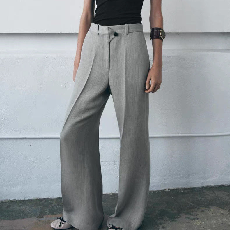 Damen Hochtaillierte weite Stoffhose mit geradem Bein und Seitentaschen Echoarchiv