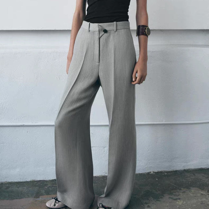 Damen Hochtaillierte weite Stoffhose mit geradem Bein und Seitentaschen Echoarchiv