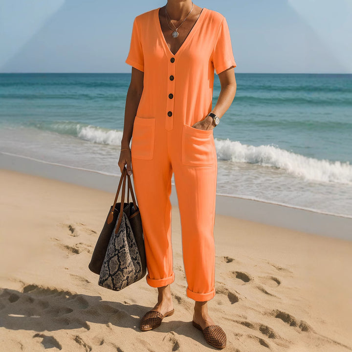 Damen Modischer Jumpsuit mit V-Ausschnitt und Taschen Echo Archiv