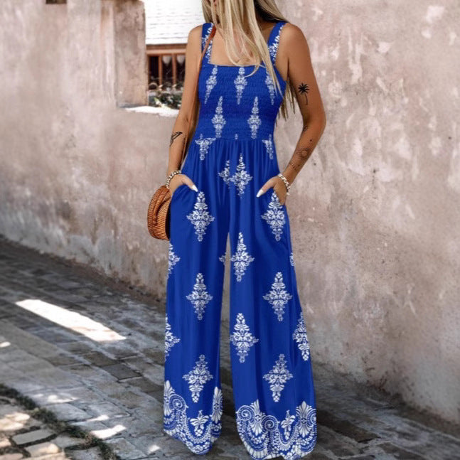 Damen Jumpsuit mit elastischem Taillenbund und floralen Verzierungen Echo Archiv