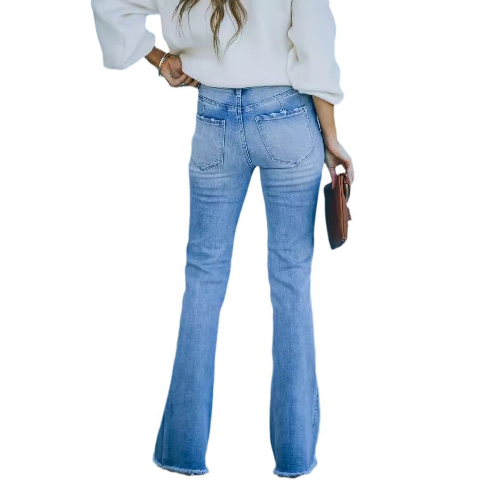 Damen nan Highwaist-Schlagjeans mit offenem Saum und figurformender Passform Echo Archiv