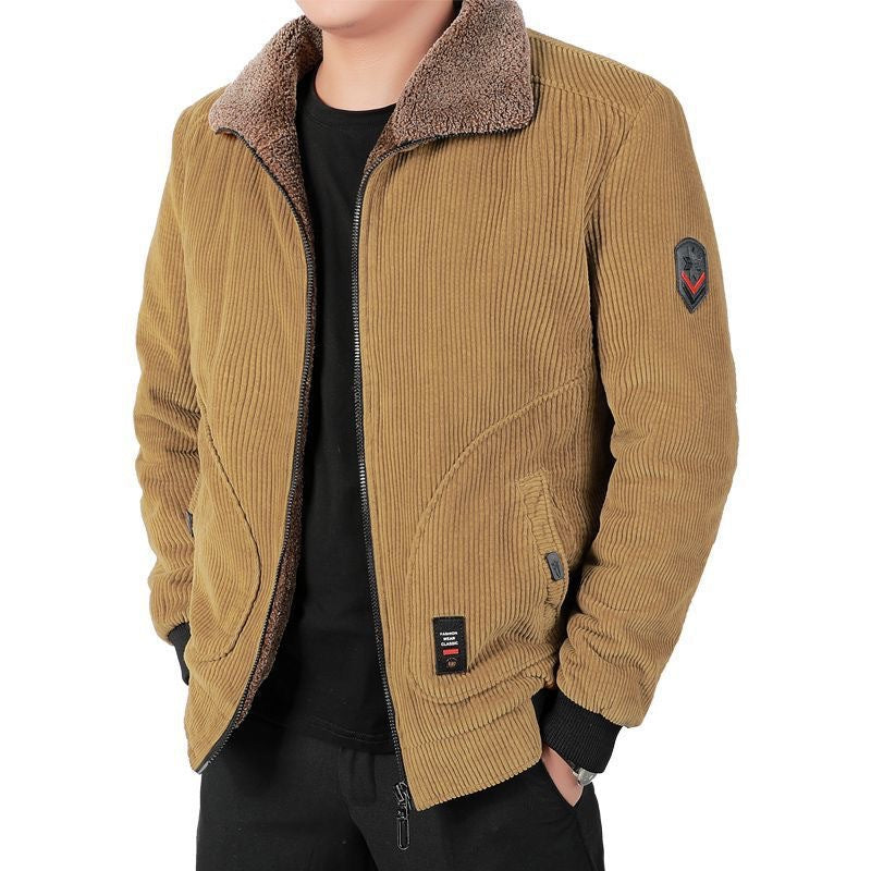 Herren Cord-Blouson mit Sherpa-Kragen, wärmender Teddyfutter-Innenlage und Reißverschluss – Taviero