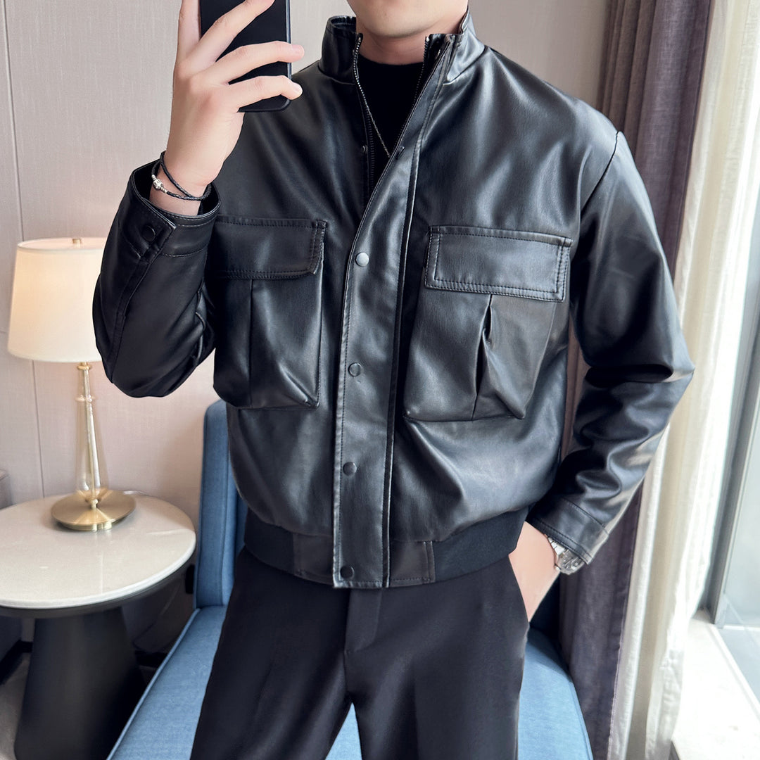 Herren Bikerjacke aus weichem Kunstleder mit praktischen Taschen und Stehkragen Echoarchiv