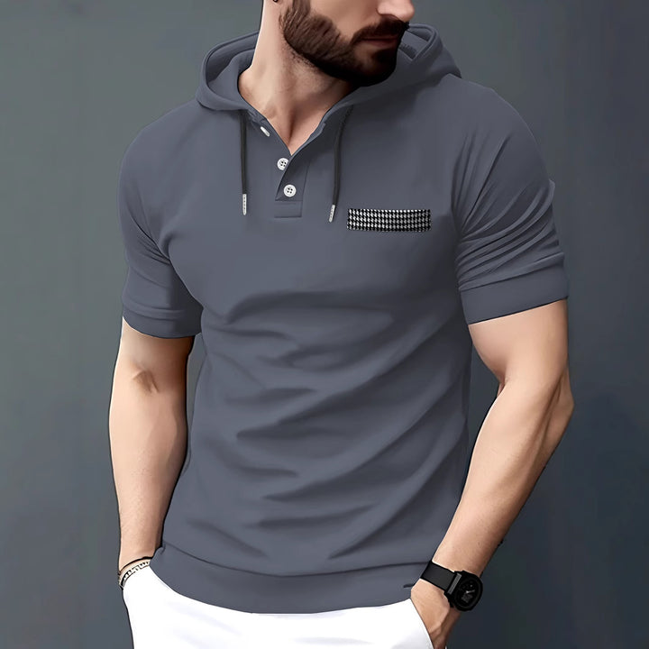 Stylisches Herren Polo mit kurzem Arm und Kapuze mit Kontrasttasche Echoarchiv