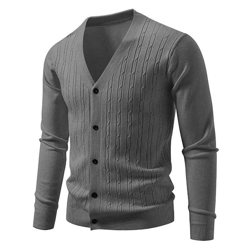 Herren nan Feinstrick-Cardigan mit tiefem V-Ausschnitt schmaler Passform und vertikalem Zopfstrick Echo Archiv