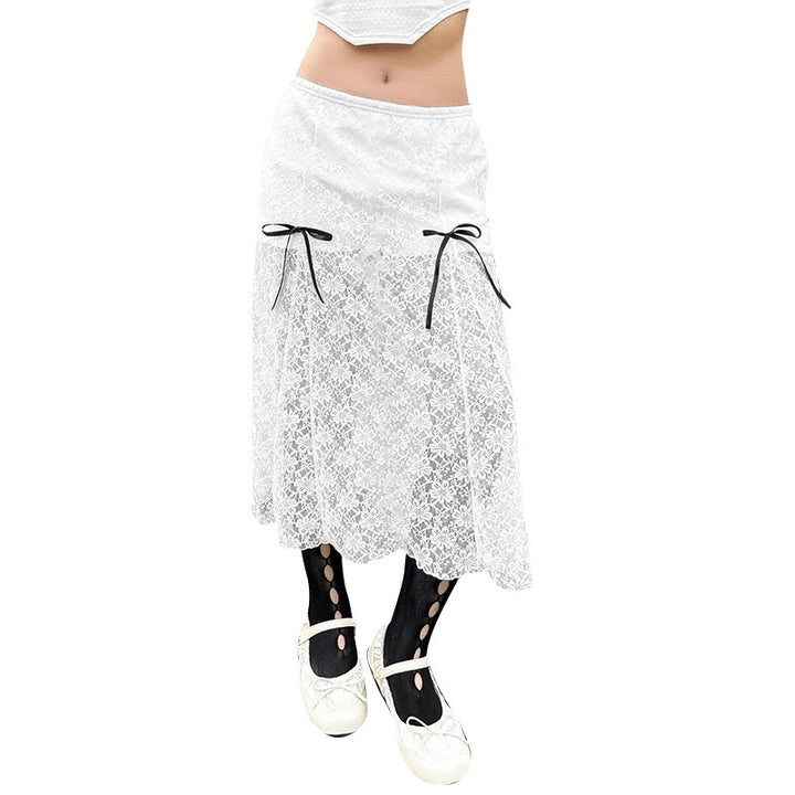 Damen eleganter Spitzenrock mit transparenten Einsätzen und raffinierten Bindebändern Echo Archiv