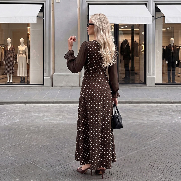 Damen Langes Maxikleid mit Puffärmeln und Punkten Echo Archiv