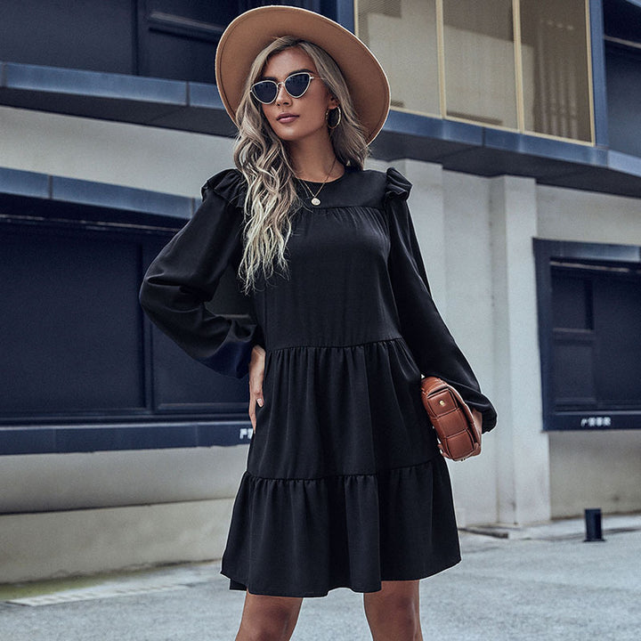 Damen Stufiges Minikleid mit Rüschen-Schultern und Langarm Echoarchiv