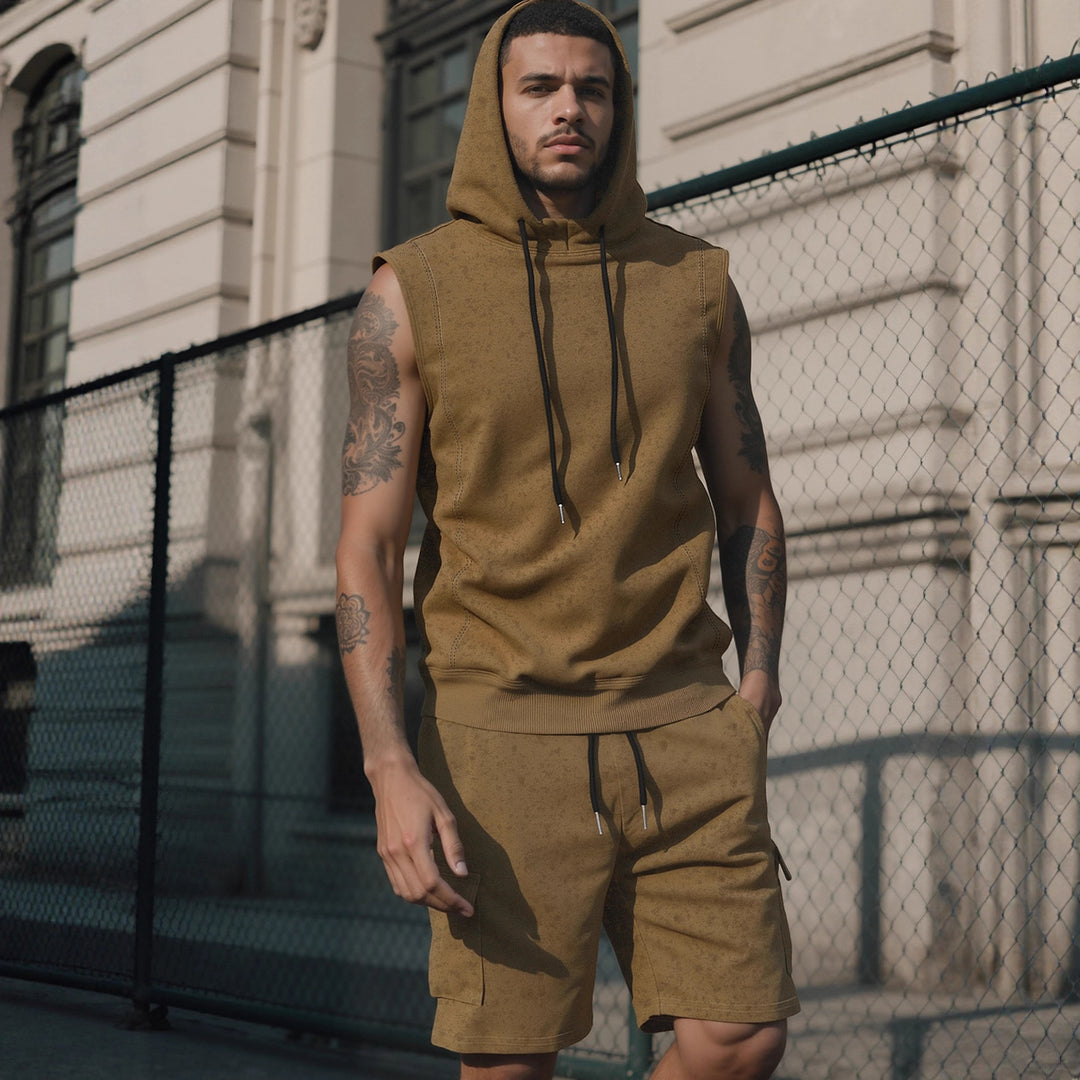 Herren nan Kapuzen-Muskelshirt-Set mit funktionaler Cargobermuda Echo Archiv