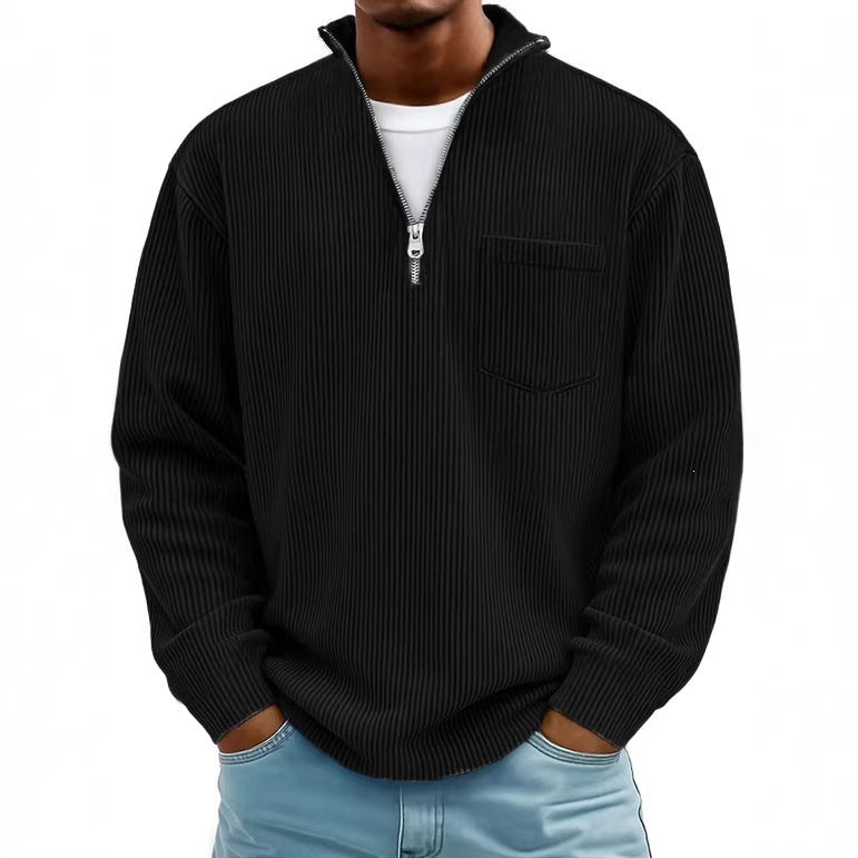 Herren Rippstrickpullover mit kurzem Reißverschluss und Brusttasche EB – Norvane