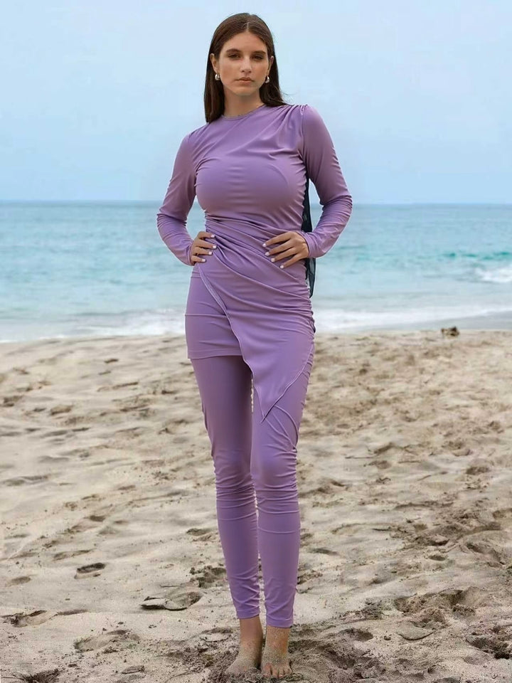 Damen Sportlicher Langarm-Badeanzug mit Wickeldesign Echo Archiv
