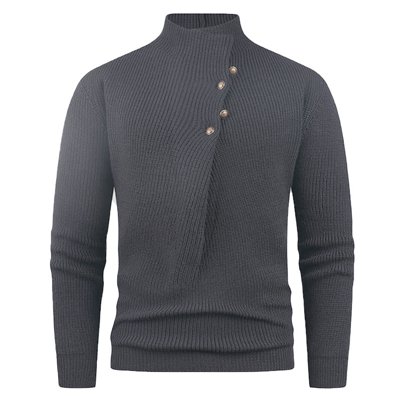 Herren Strickpullover mit modernem Stehkragen und dekorativen Knöpfen Echoarchiv
