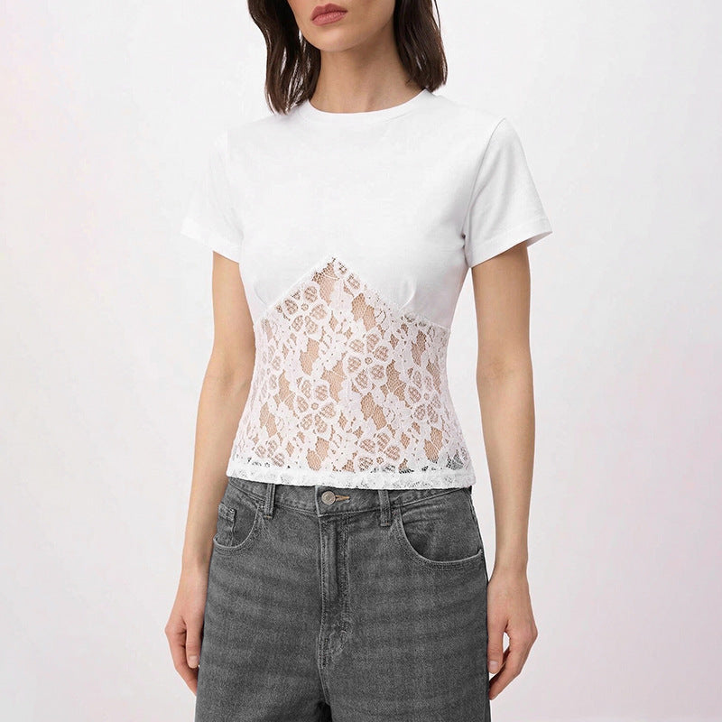 Damen Elegantes Oberteil aus Spitze und Jersey Echo Archiv
