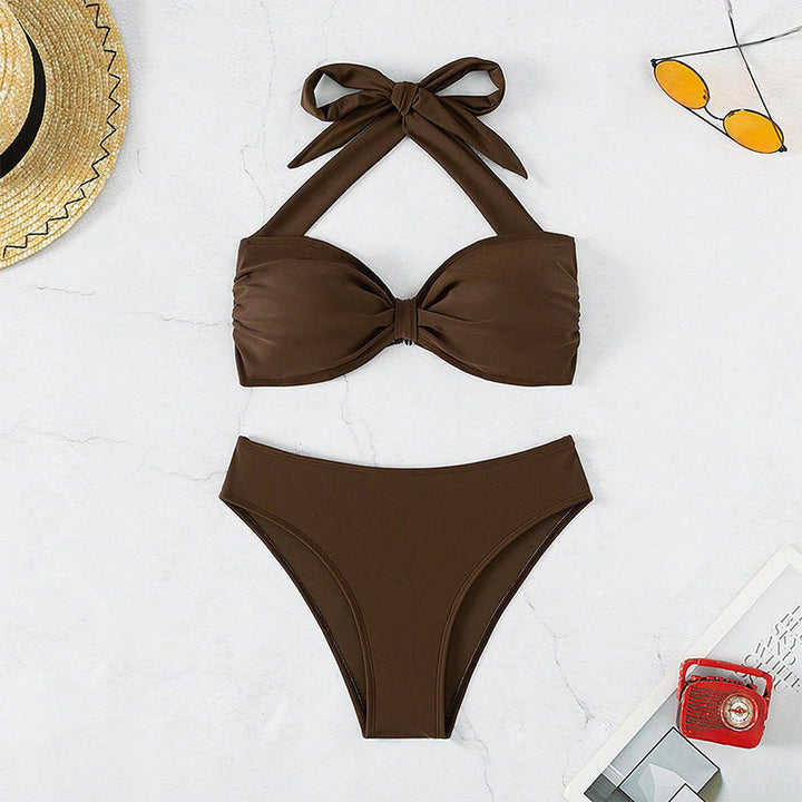Damen Bandeau-Bikini mit dekorativem Knoten und hoher Taille Echo Archiv