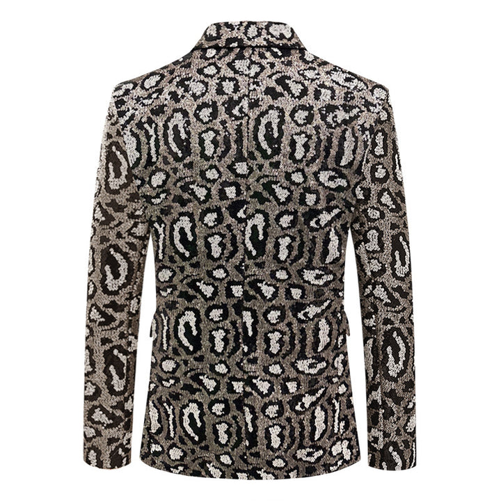 Herren eleganter Pailletten-Anzugblazer mit modernem Leoprint Echoarchiv