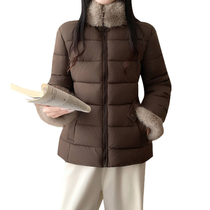 Damen nan taillierte Thermo-Kurzjacke mit elastischem Taillengürtel, Webpelzkragen und Kunstfellmanschetten Echo Archiv