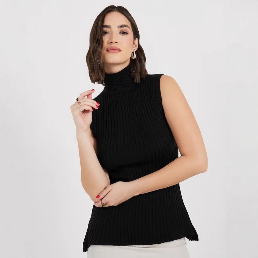 Damen Rollkragenpullover ohne Ärmel mit senkrechtem Rippenmuster Echo Archiv