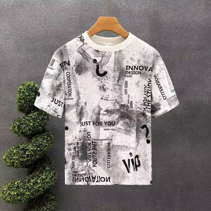 Herren T-Shirt mit kreativem Druckdesign und lockerer Passform Echoarchiv