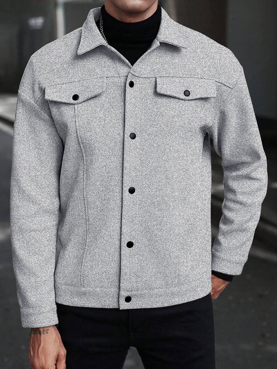 Herren Overshirt-Jacke im Trucker-Stil mit Wollmix-Optik und Druckknöpfen Echoarchiv