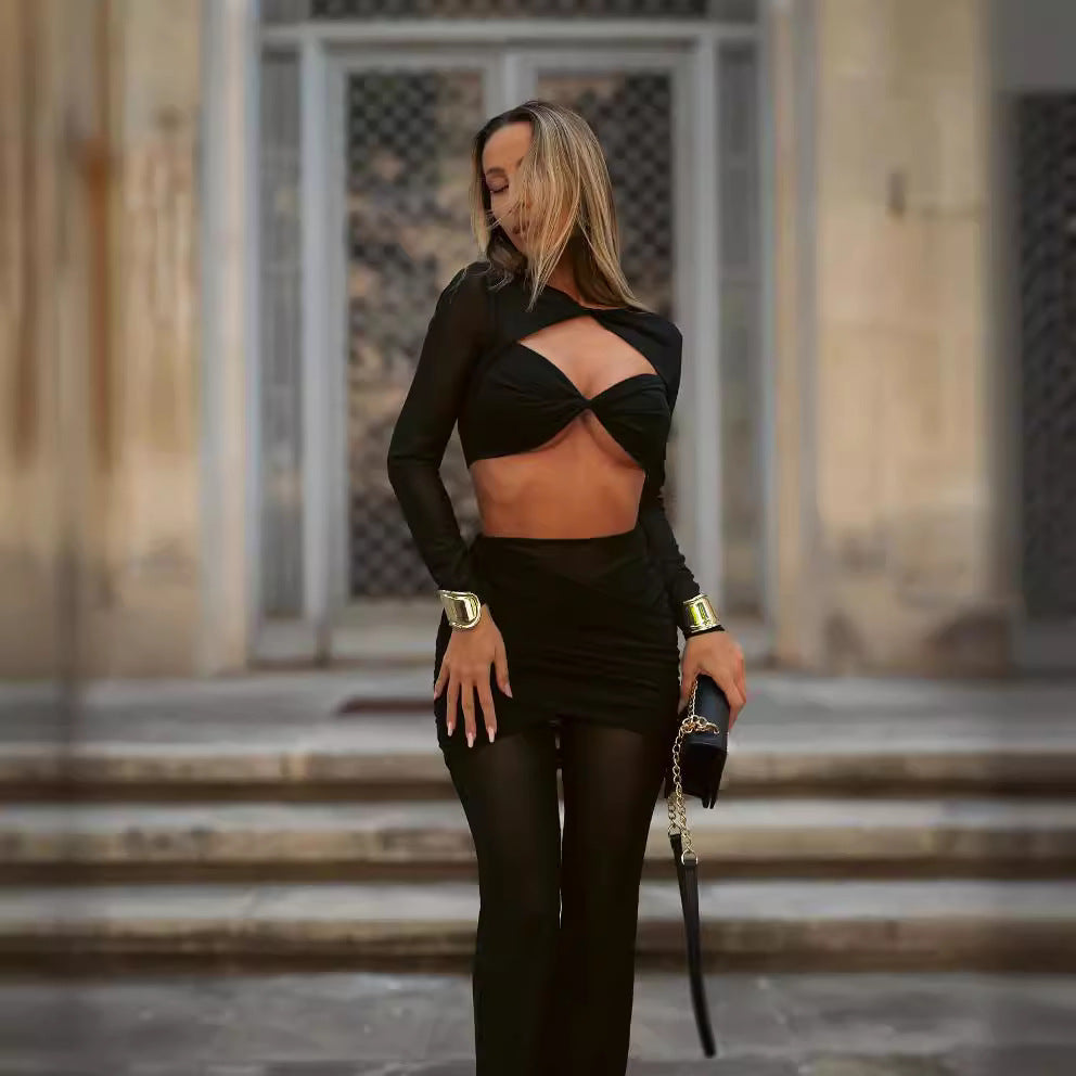 Damen elegantes Crop-Top und weit geschnittene Hose Set Echo Archiv