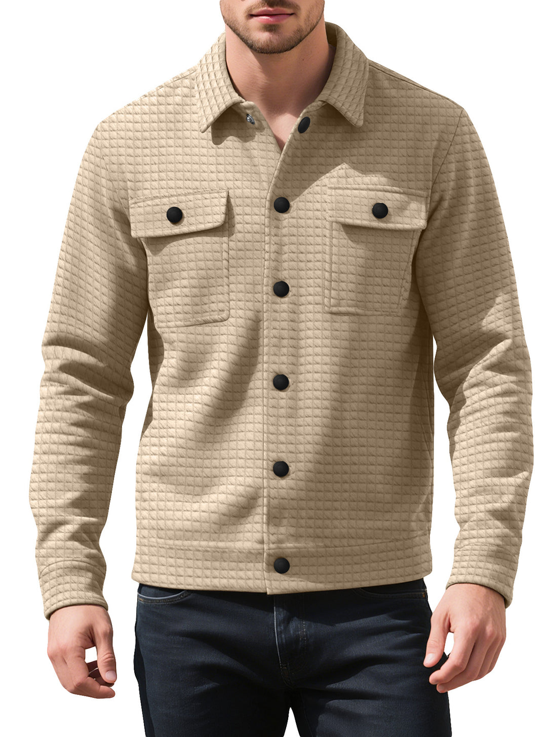 Herren nan Hemdjacke mit quadratischer Steppstruktur Druckknopffront und Brustklappen Echo Archiv