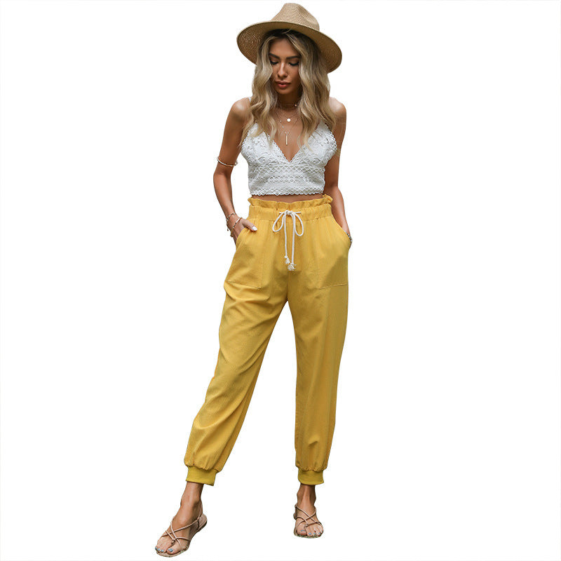 Damen Leichte Paperbag-Joggerhose mit Kordelzug, hohen Bundfalten und elastischen Bündchen – Avélisse