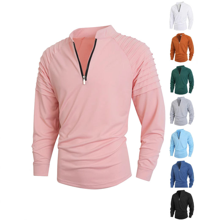Herren Langarmshirt mit modernem Stehkragen und Reißverschluss Echoarchiv