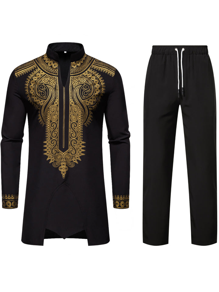 Herren Traditionelles besticktes Tunika‑Set mit Mandarinkragen und elastischer Hose Echo Archiv
