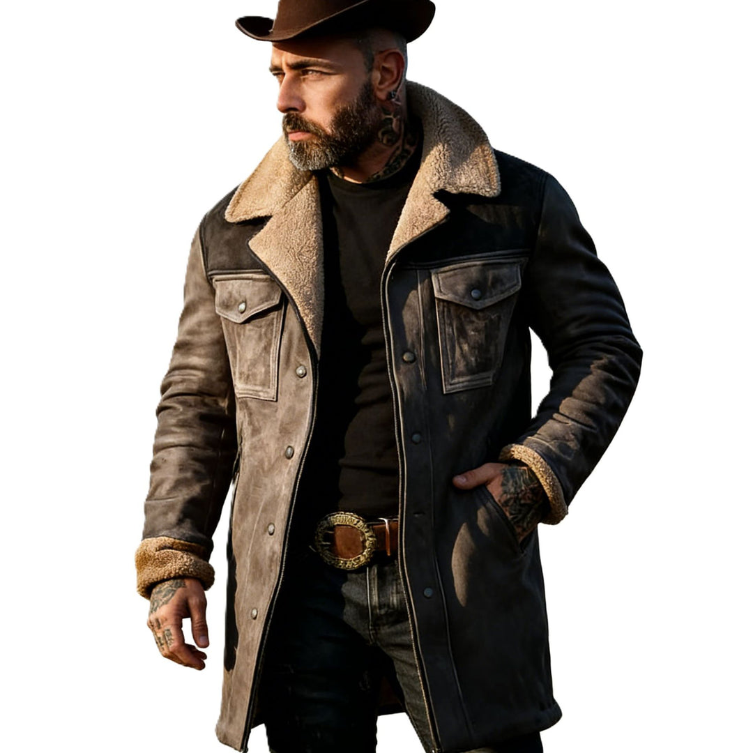 Herren Pilotenjacke aus Velourslederoptik mit Teddyfellinnenfutter und Reverskragen Echoarchiv
