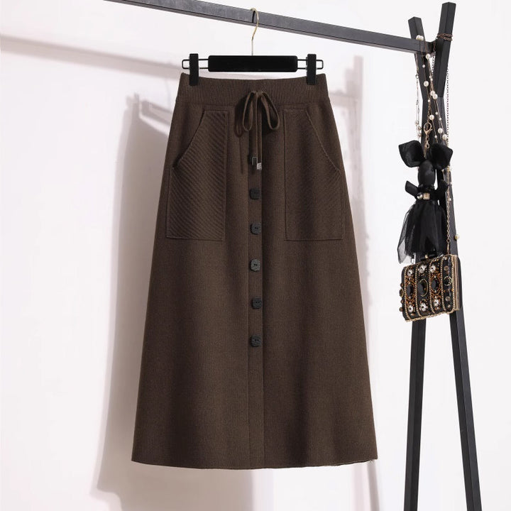 Damen Eleganter Midirock mit praktischen Taschen und Knopfdetails – Rosévia
